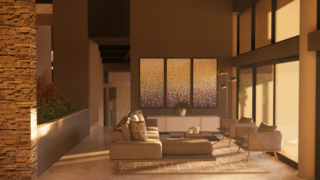 Render sala de casa unifamiliar