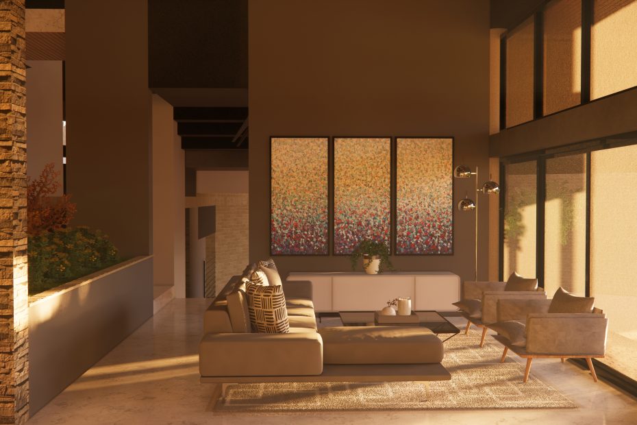 Render sala de casa unifamiliar